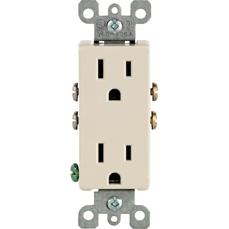 Leviton Duplex Straight Blade Receptacle, 5-15R, 15 A, 125V AC, 2 Pole, 3 Wire, Grounded 05325-0TS